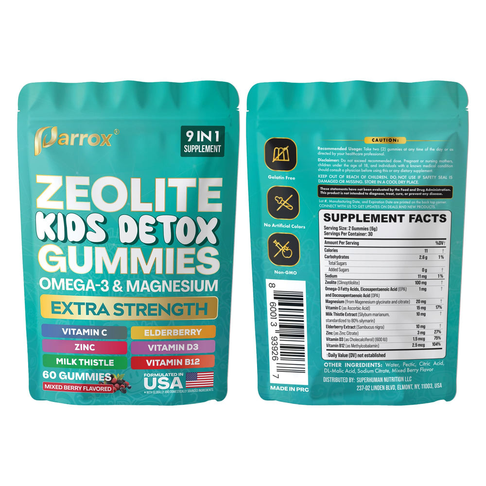 Parrox Zeolite Kids Gummies berry flavor close-up with vibrant color.