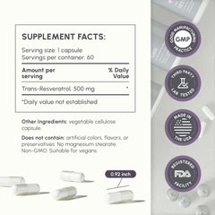 PartiQlar trans-resveratrol bottle label emphasizing scientific quality and purity