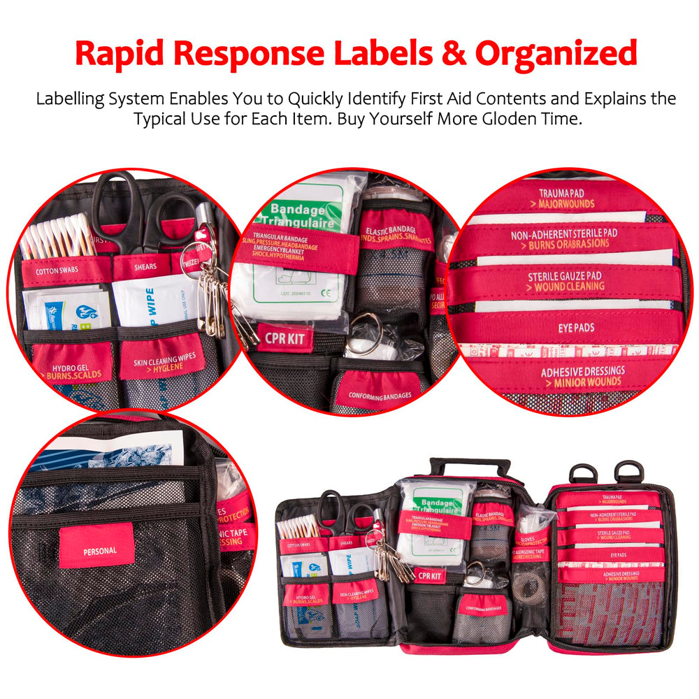Pasenhome emergency kit with MOLLE system attached to a backpack for outdoor readiness.