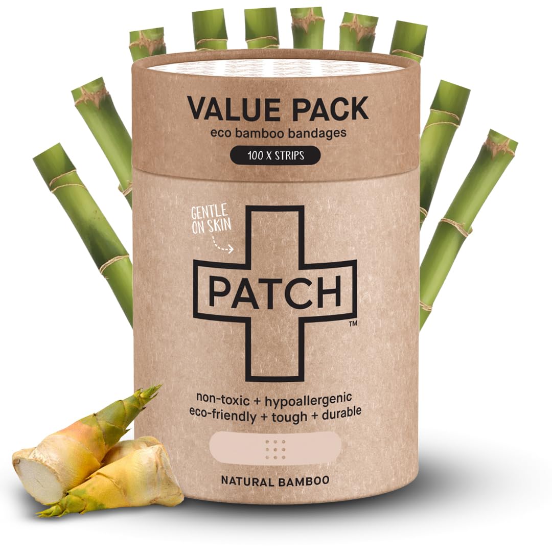 PATCH bamboo bandages lifestyle shot, sustainable first aid for families.
