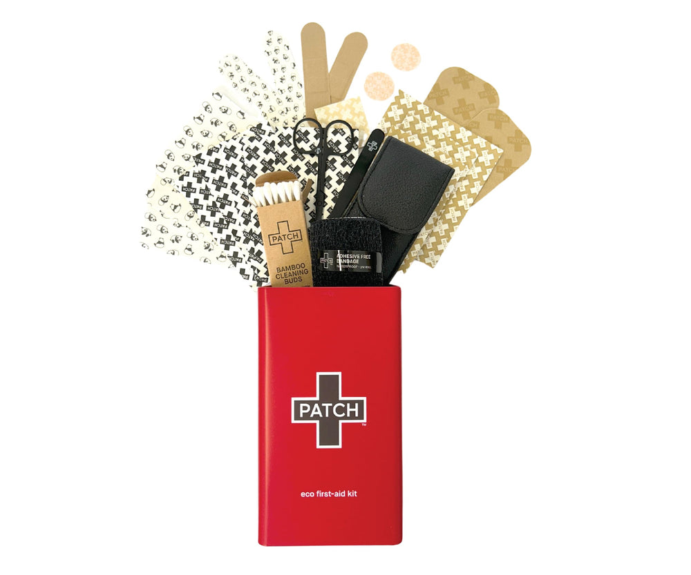 Patch Eco First Aid Kit bamboo bandages closeup highlighting gentle adhesion for sensitive skin