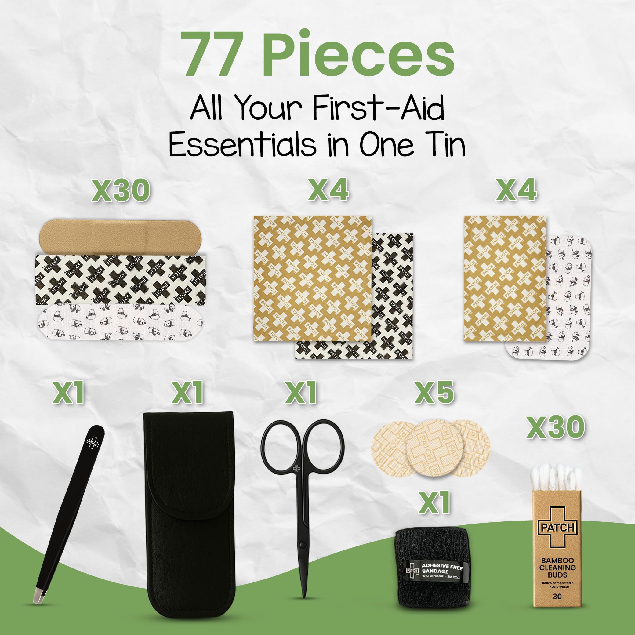 Patch Eco First Aid Kit safety tweezers and scissors included for precise care
