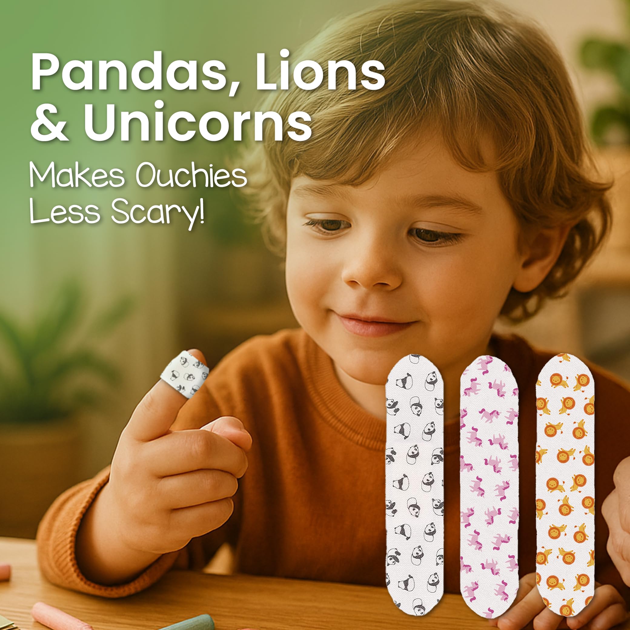 Patch Kids On-The-Go lion bandages deliver friendly coverage for active children.