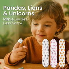 Patch Kids On-The-Go lion bandages deliver friendly coverage for active children.