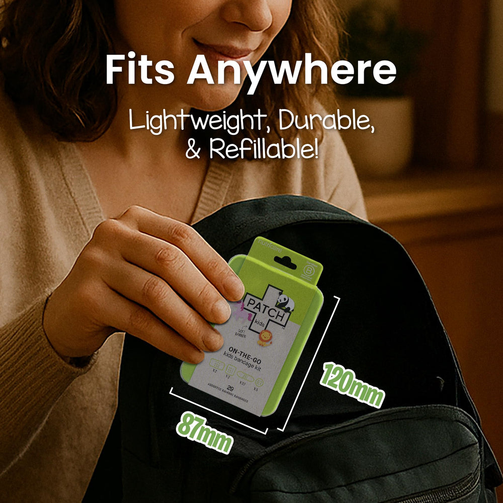 Patch Kids On-The-Go spot bandages protect minor cuts with flexible shapes for quick fixes.