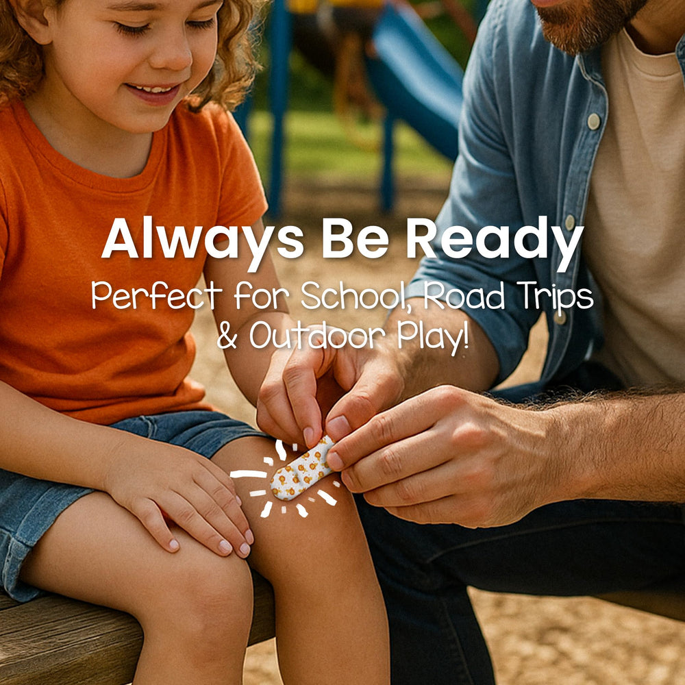 Patch Kids On-The-Go square bandages provide versatile patches for everyday scrapes.