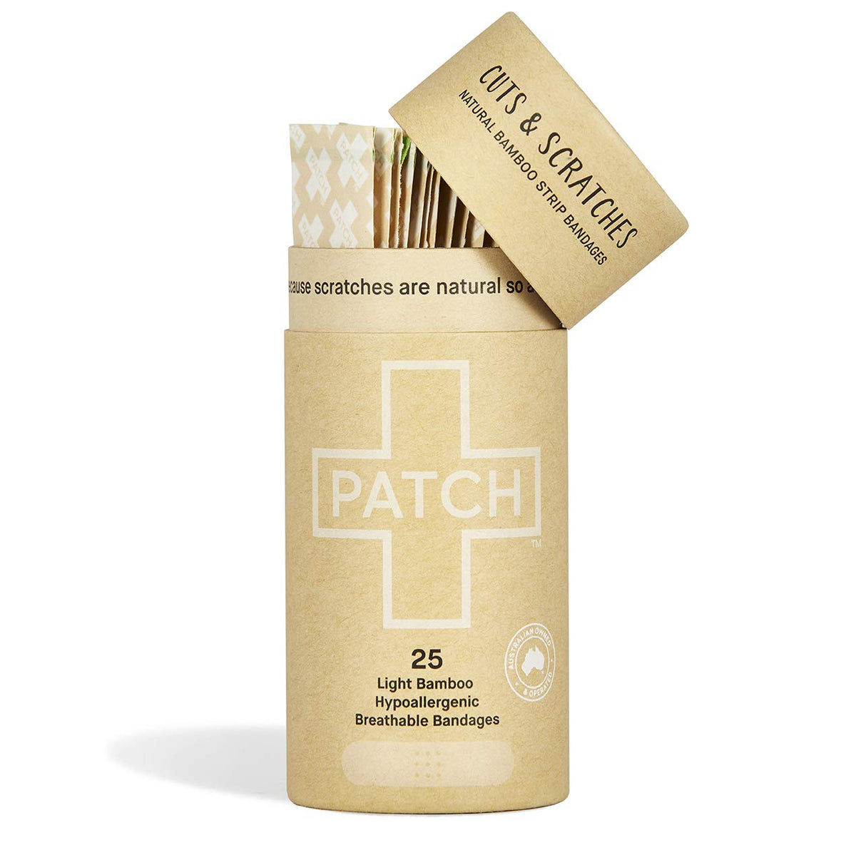 PATCH Tan Bamboo Bandage sterile 0.75x3 applied to finger for protection
