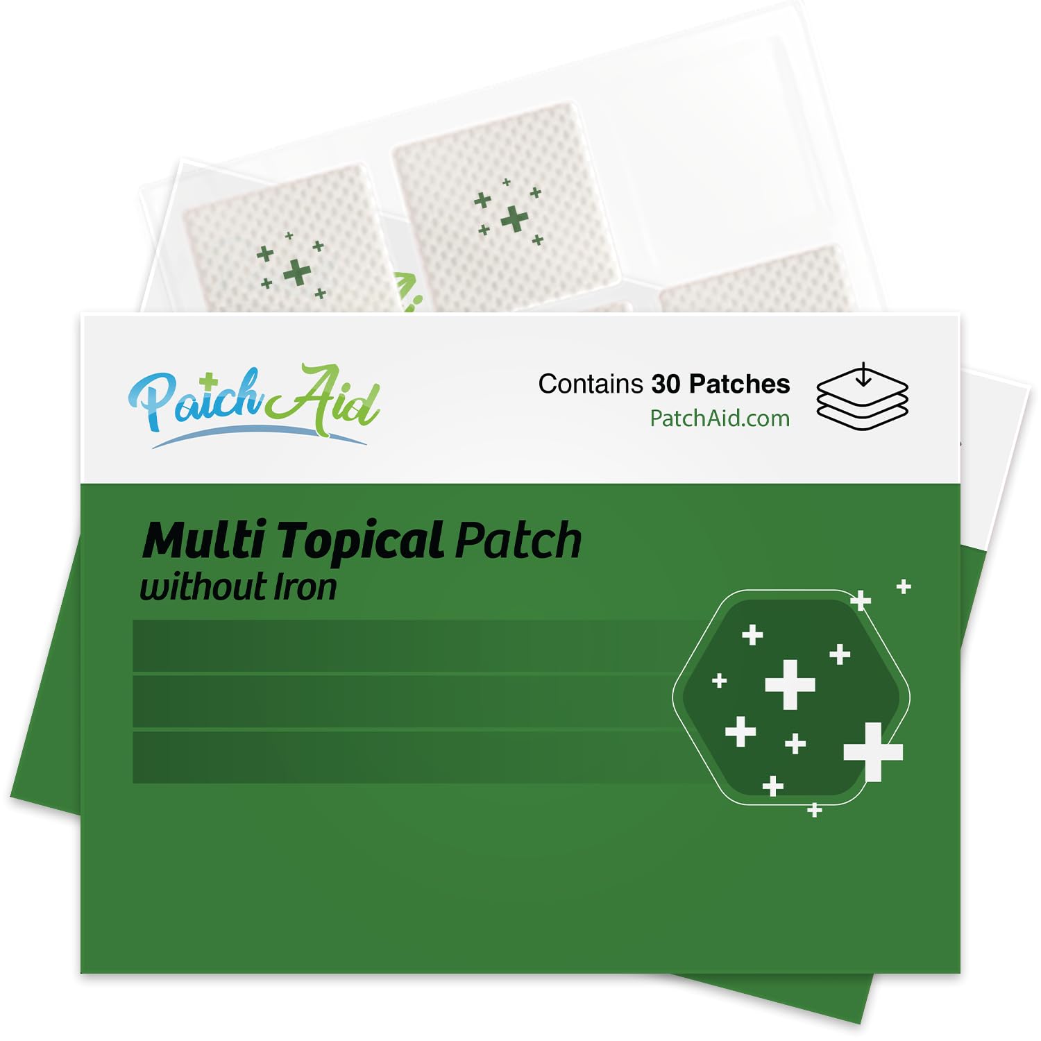 Patch Aid Multi Plus topical patch on skin delivers steady energy without stomach upset.