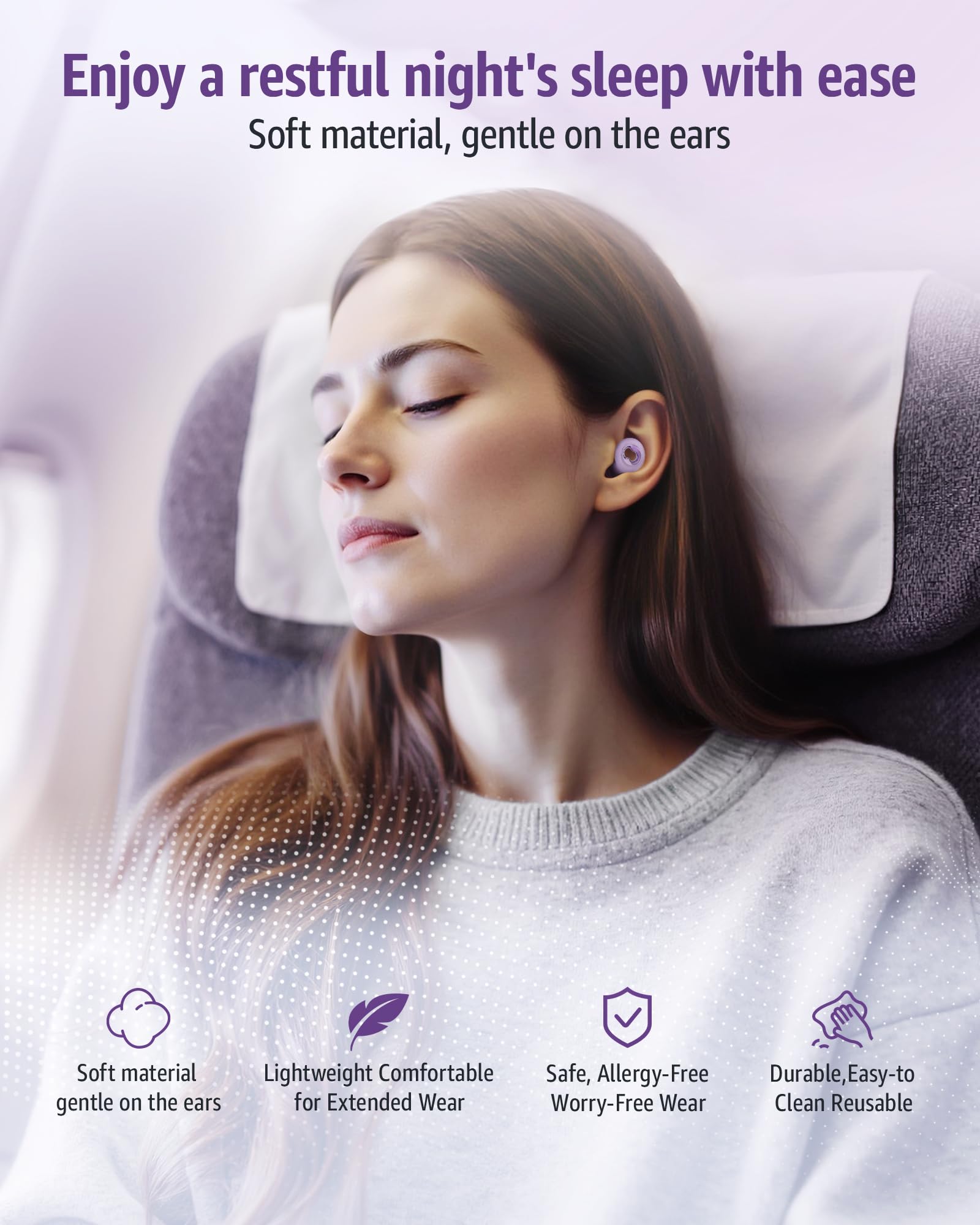 PATNRAB ear plugs with ultra-soft silicone and memory-fit tips for comfortable wear