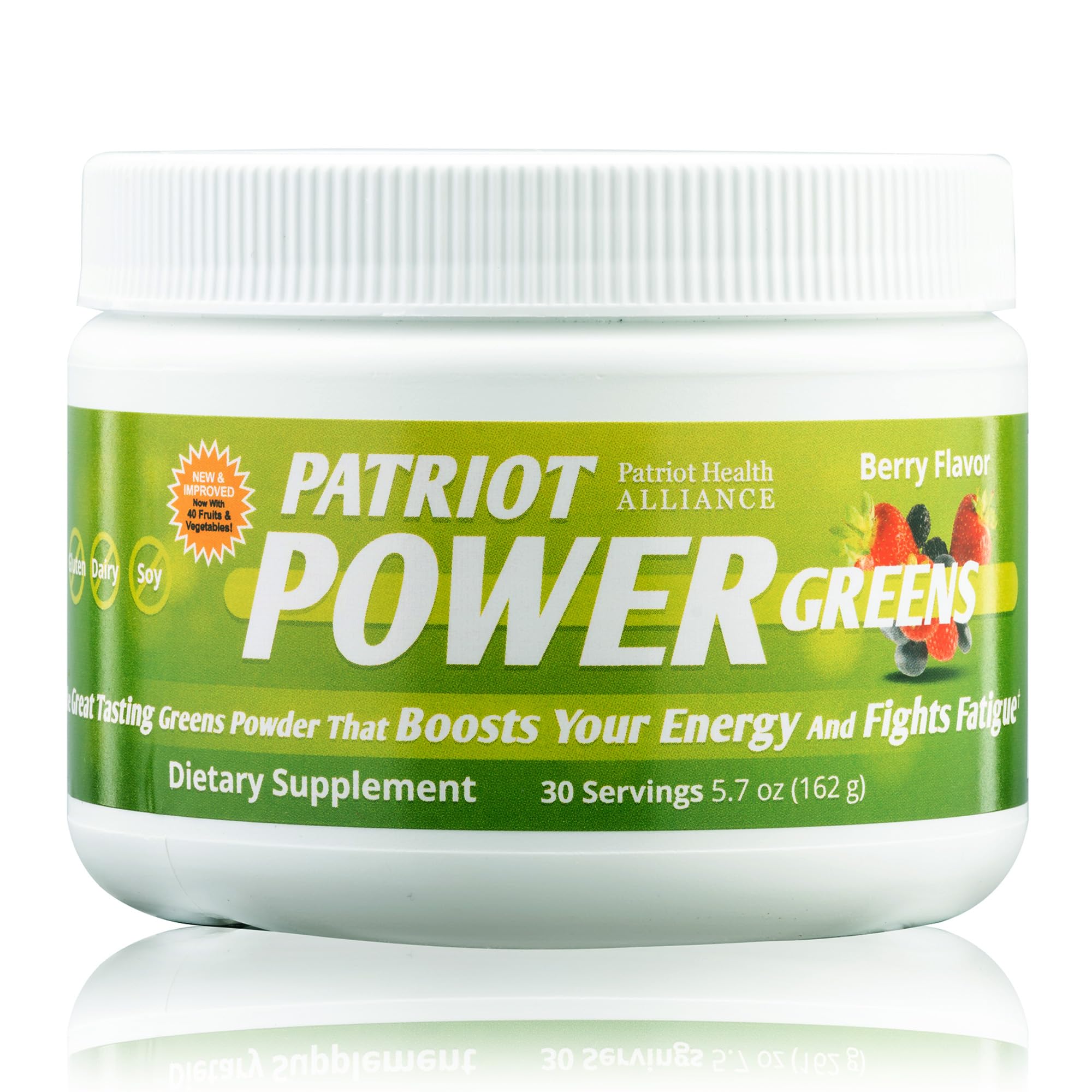 Patriot Power Greens bottle front view for natural energy from greens