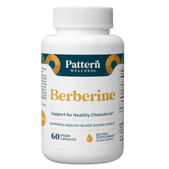 Pattern Wellness berberine capsules bottle shows daily wellness support.