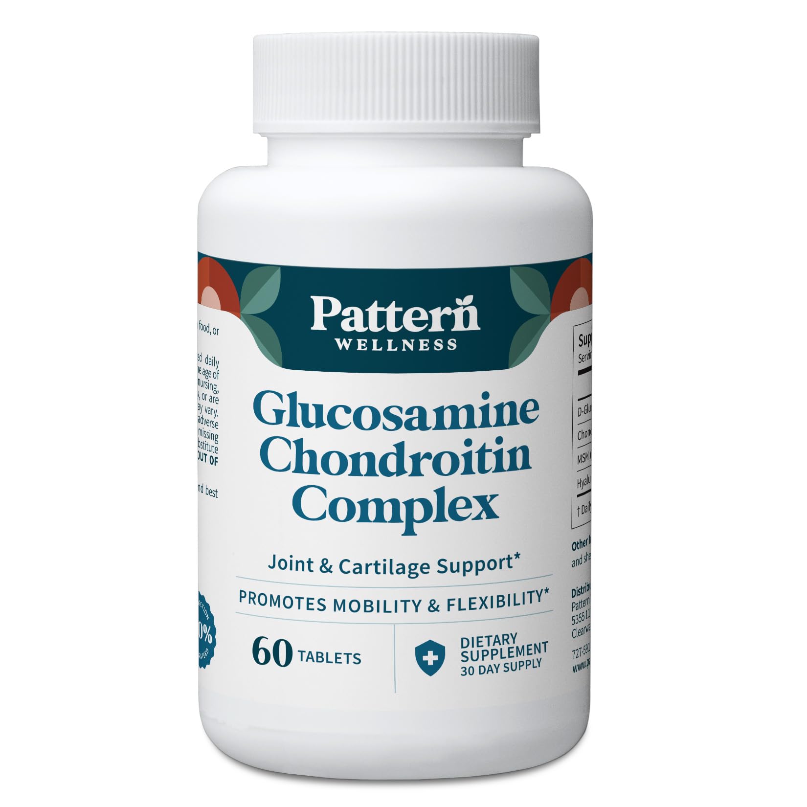 Pattern Wellness glucosamine chondroitin bottle promotes daily joint support