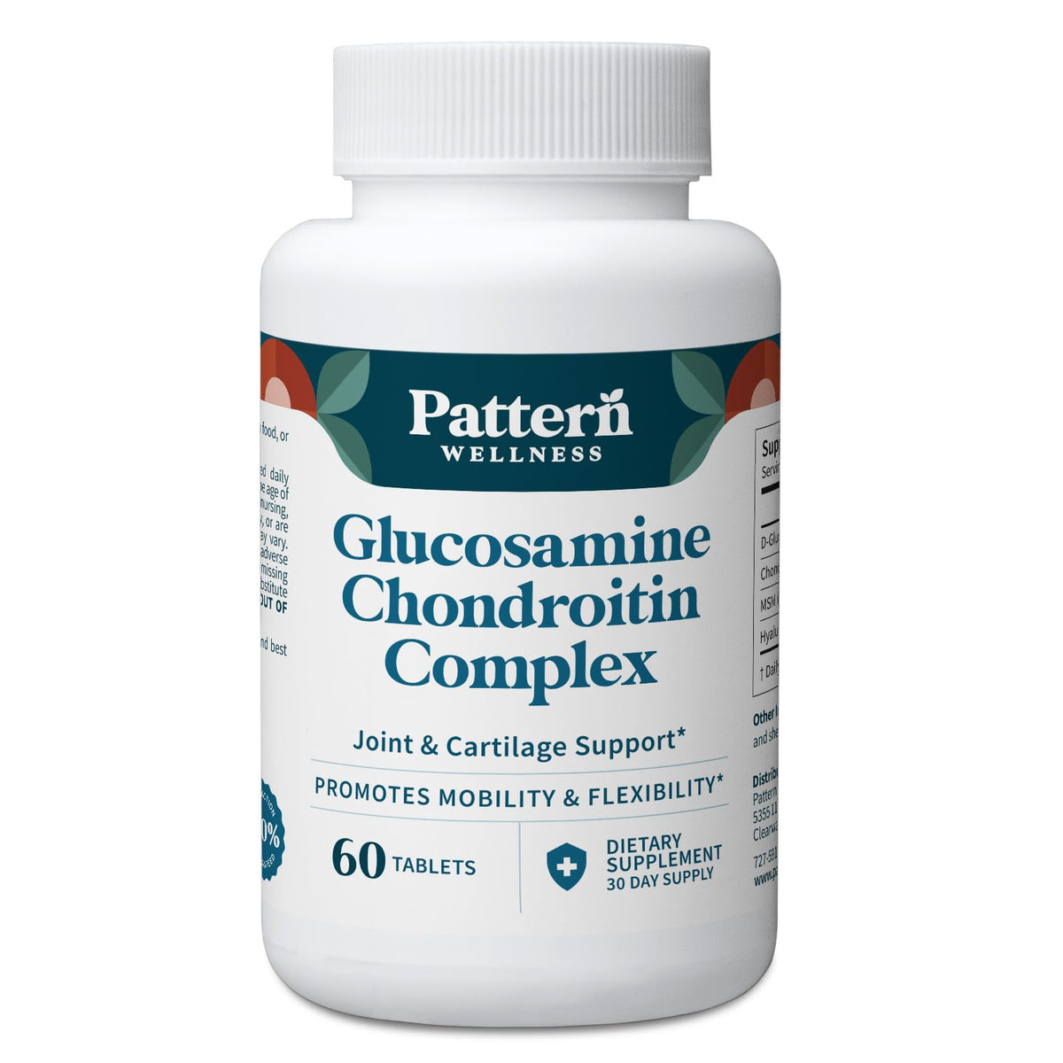 Pattern Wellness glucosamine chondroitin bottle promotes daily joint support