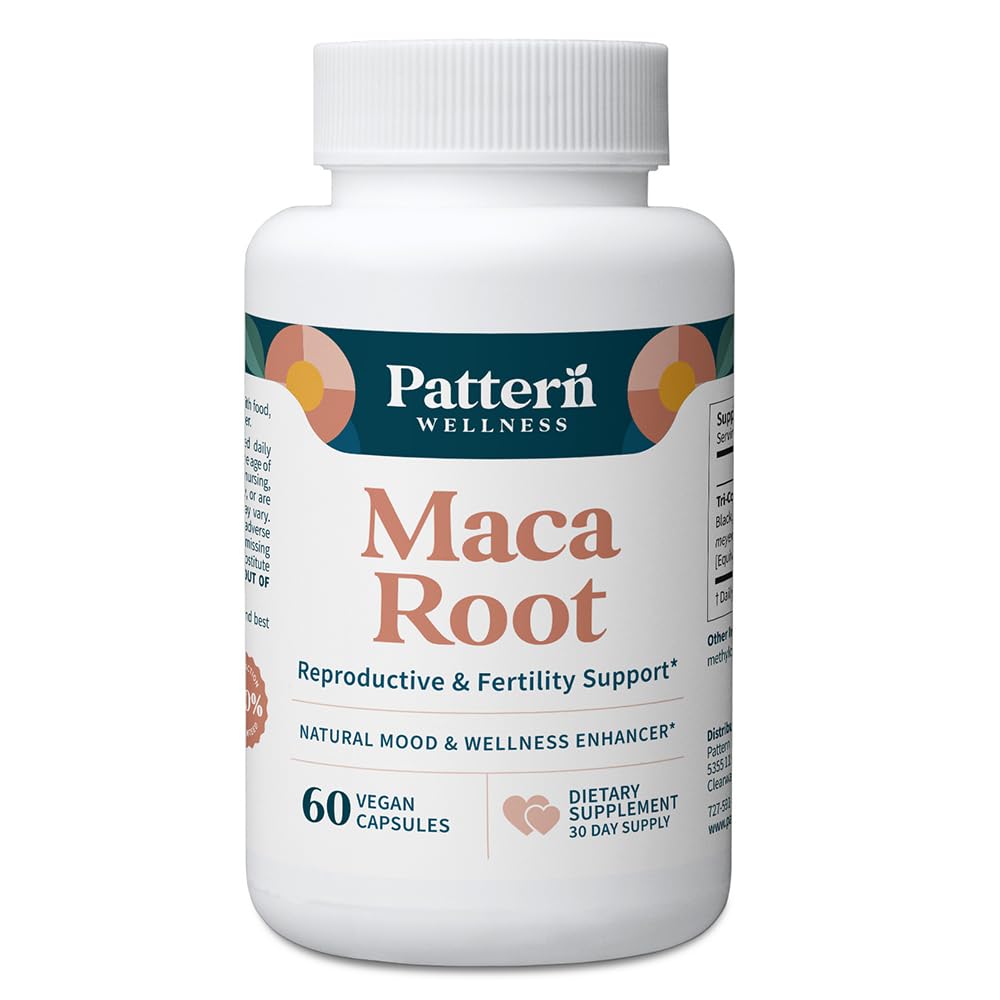 Pattern Wellness Maca Root Extract 20:1 bottle shows concentrated potency for daily vitality