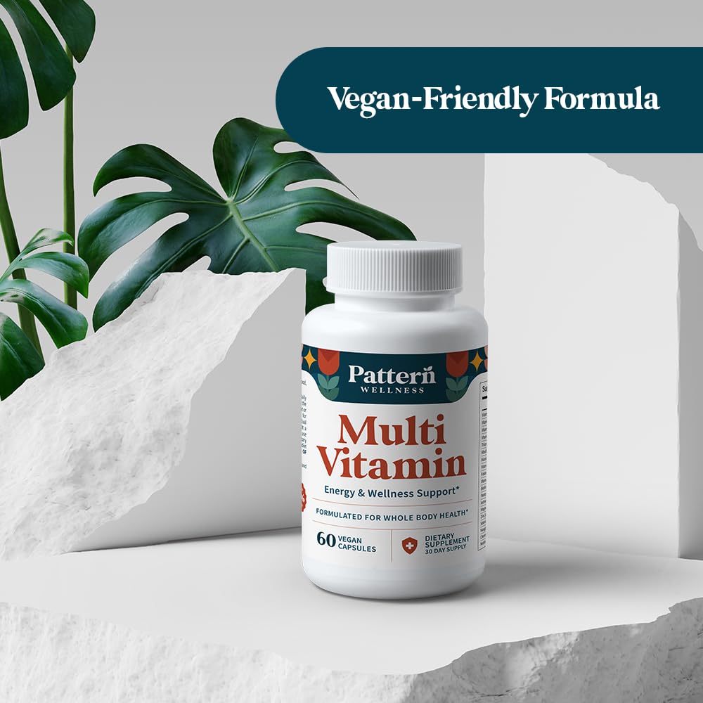 Pattern Wellness multivitamin GMP-certified packaging underscores quality assurance.
