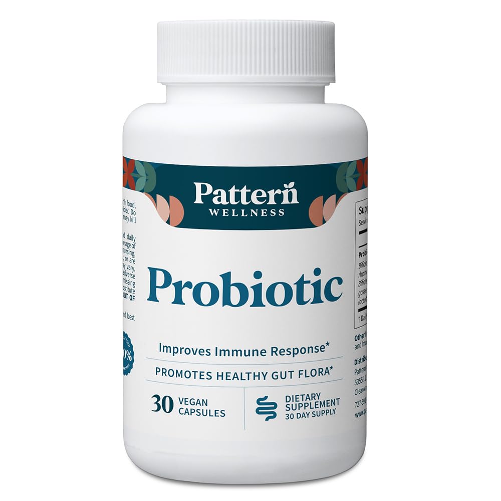 Pattern Wellness Probiotic bottle highlights 51B CFU for daily digestive support.