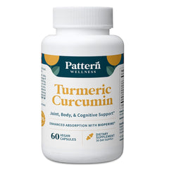 Pattern Wellness Turmeric Curcumin bottle promoting joint flexibility and daily mobility.