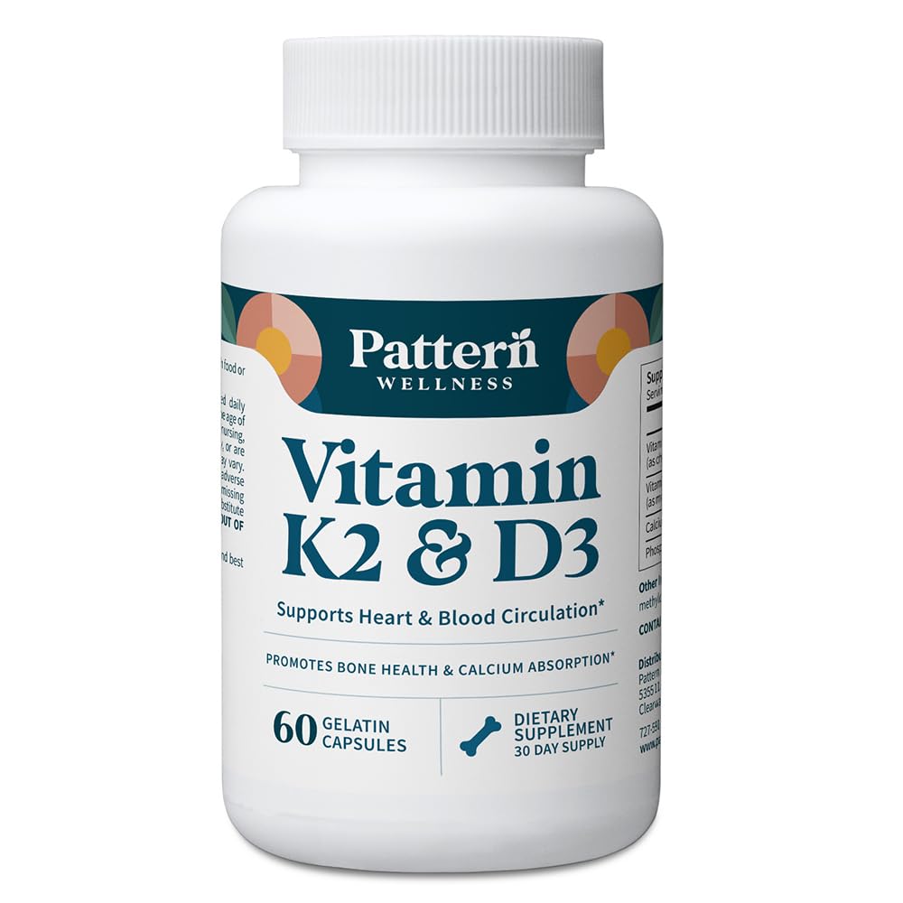 Pattern Wellness Vitamin K2 D3 with Calcium bottle front view supports whole-body balance