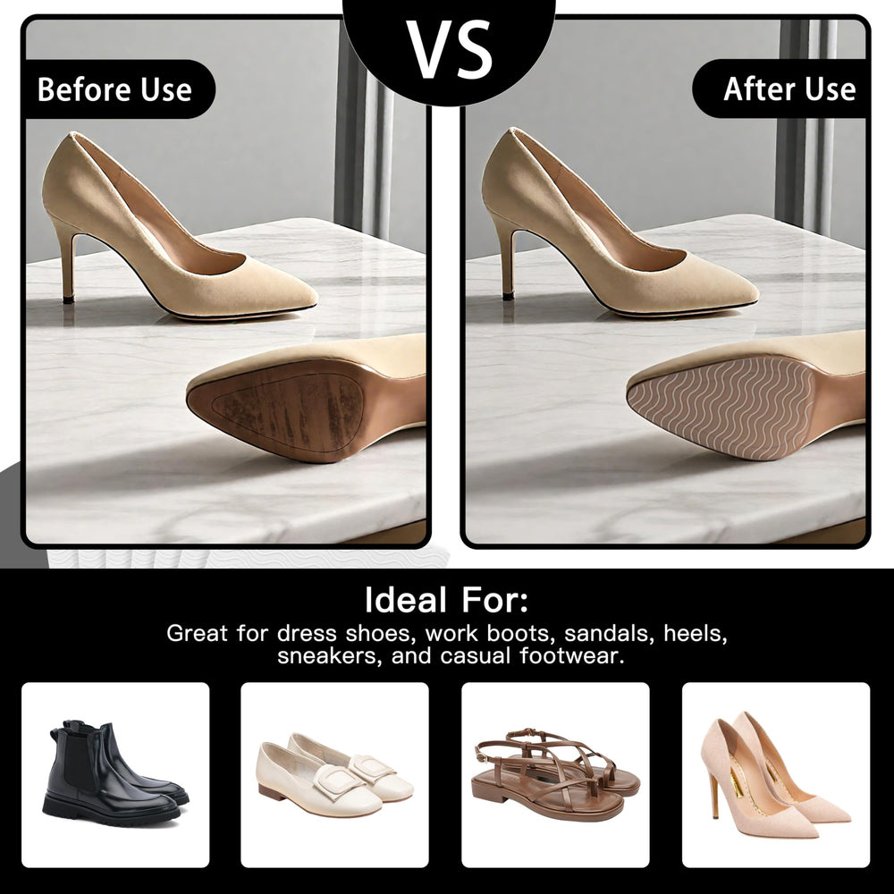 Ultra-thin 0.5mm film stays nearly invisible on most shoes.