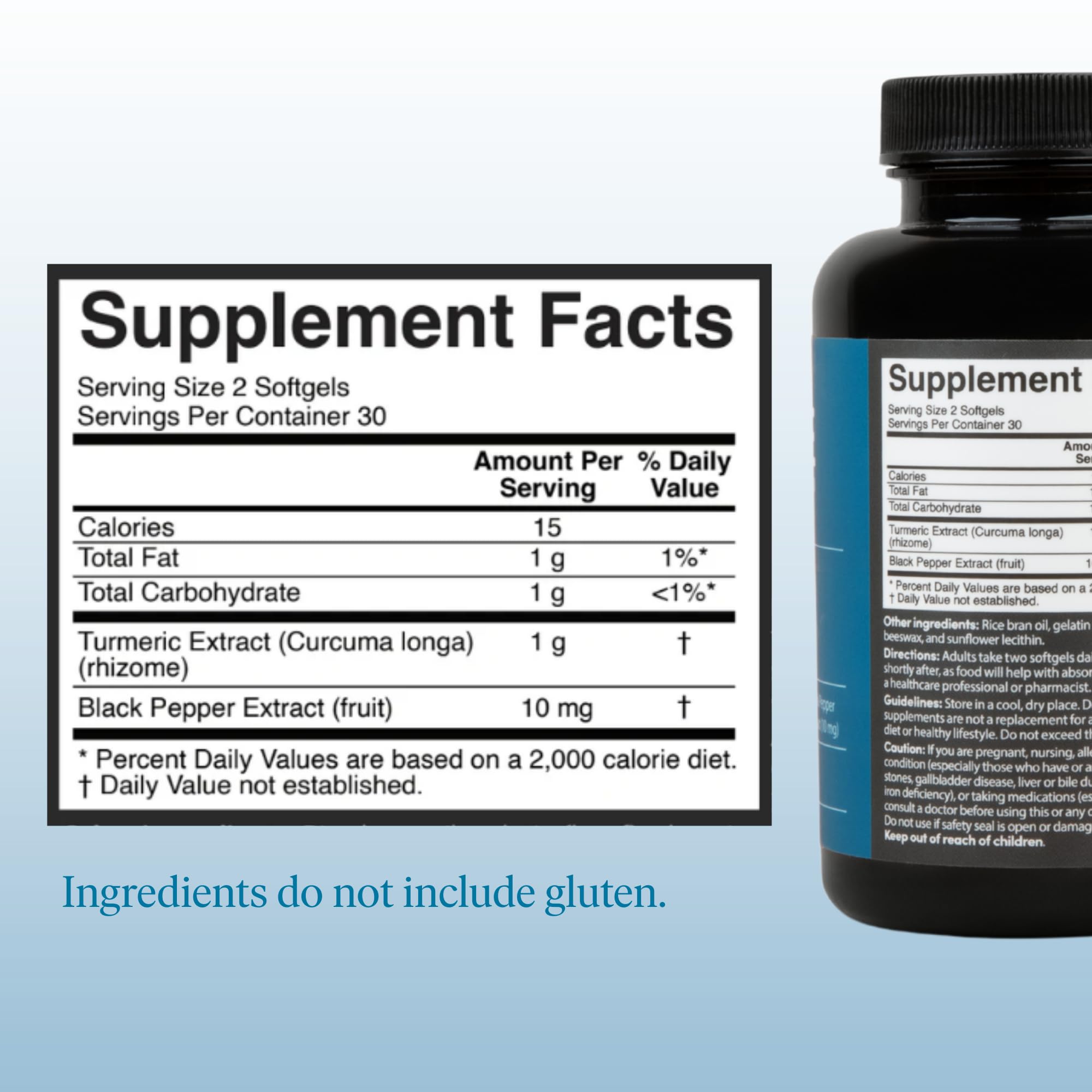 Closeup of Pause Life Turmeric softgels highlighting easy swallowing and neutral flavor.