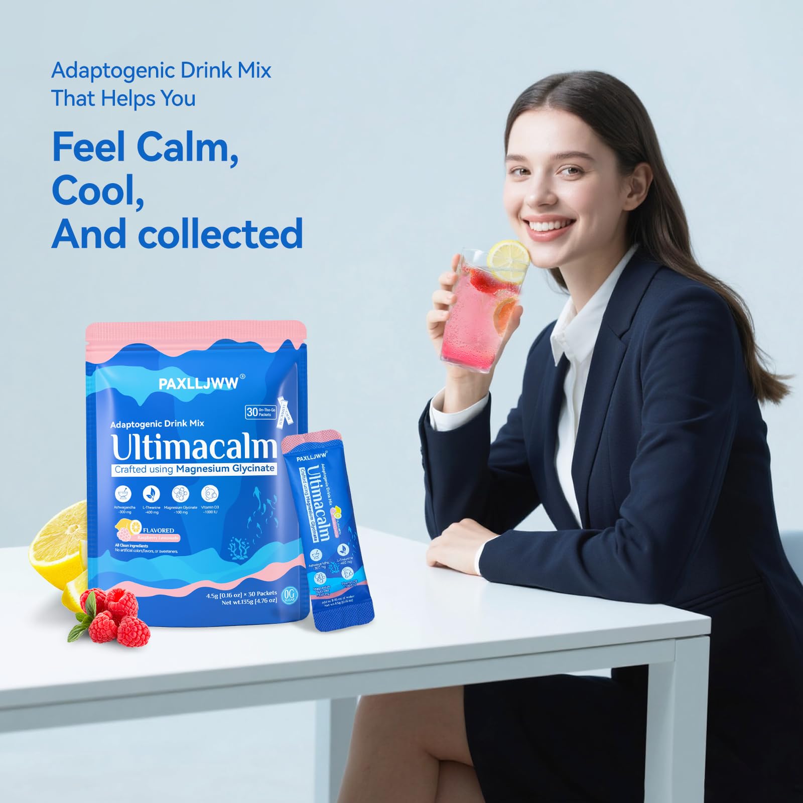 PAXLLJWW UltraCalm non-GMO and sugar-free formulation attributes.