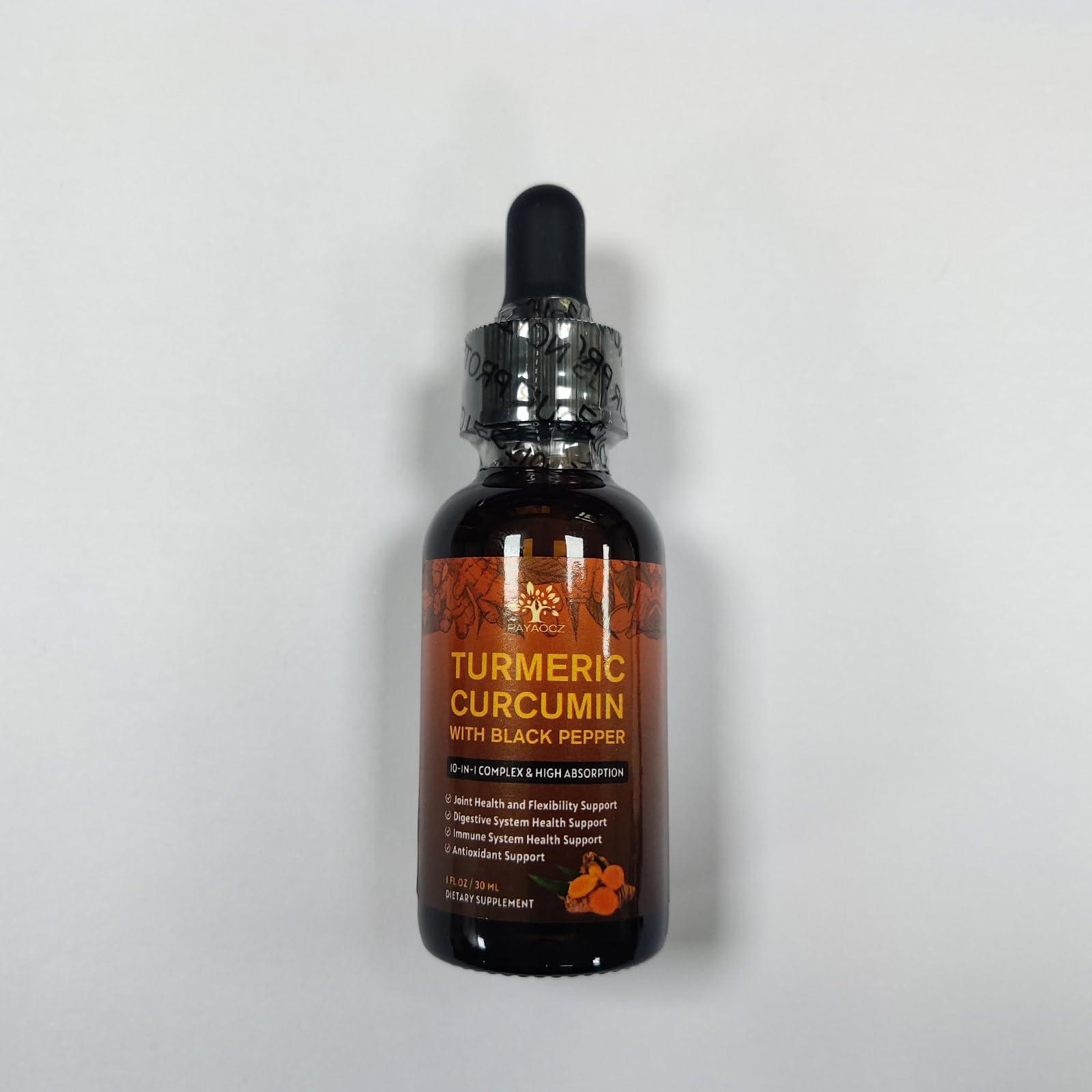 PAYAOCZ 1 oz turmeric drops bottle on a clean surface