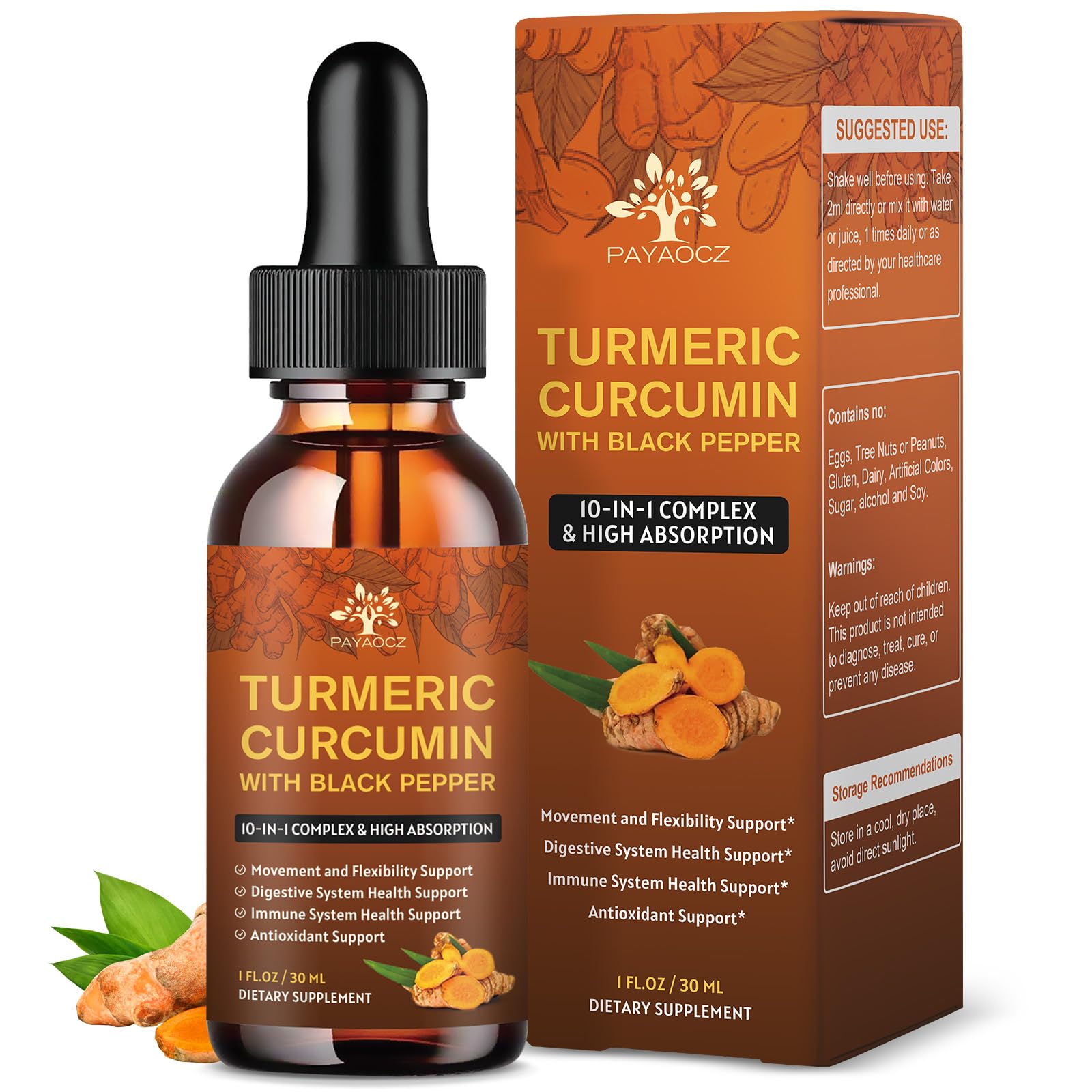 PAYAOCZ liquid turmeric drops bottle for easy daily supplementation