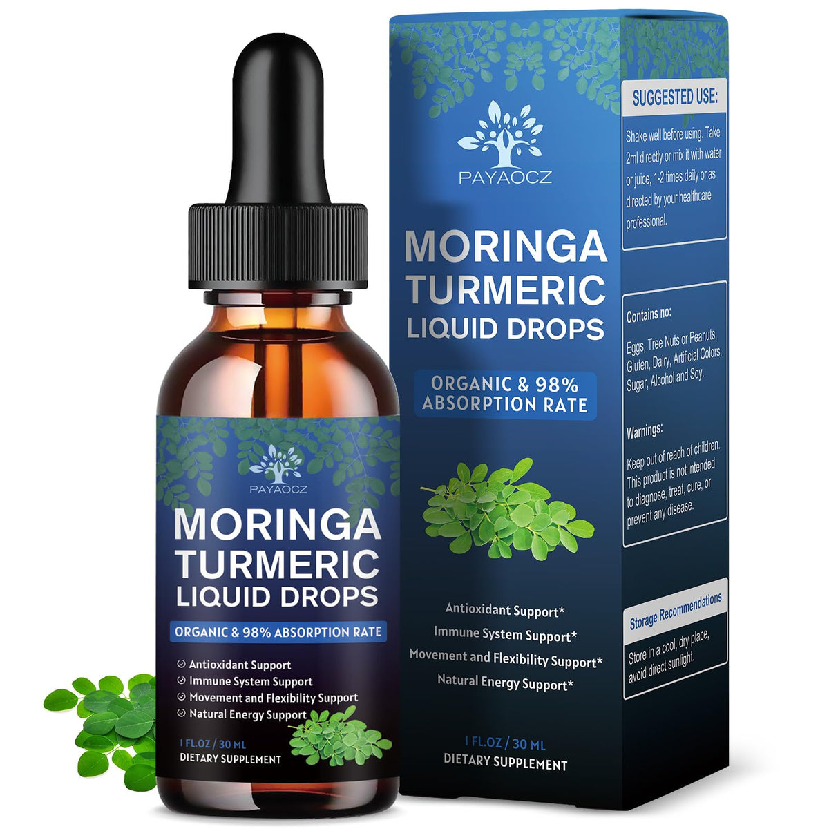 PAYAOCZ moringa drops bottle with 1000 mg formula for daily energy support
