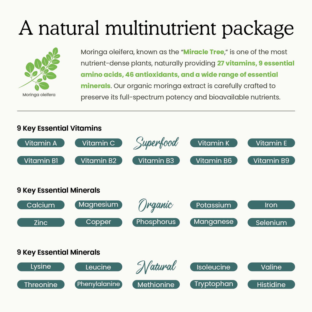 PAYAOCZ moringa-turmeric blend label showcasing antioxidants and botanicals