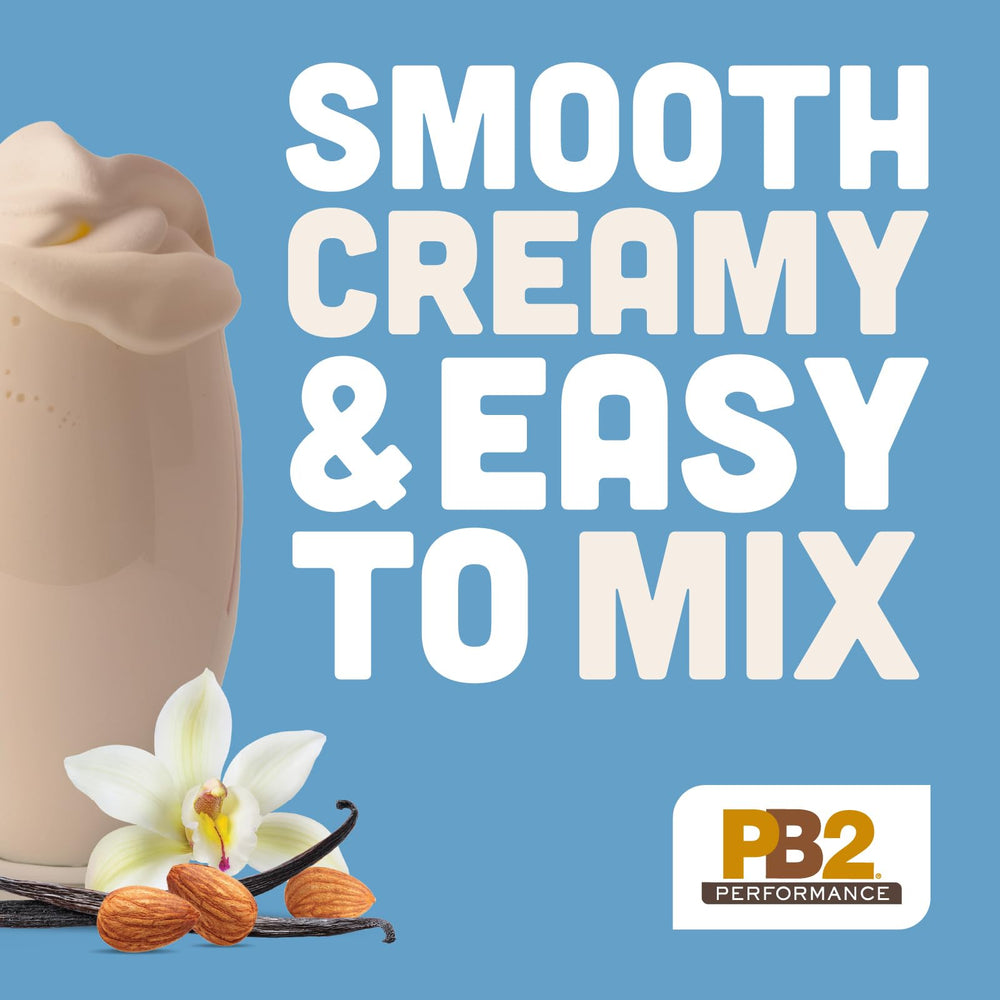 PB2 Performance Almond Protein Powder vanilla shake in glass with creamy texture