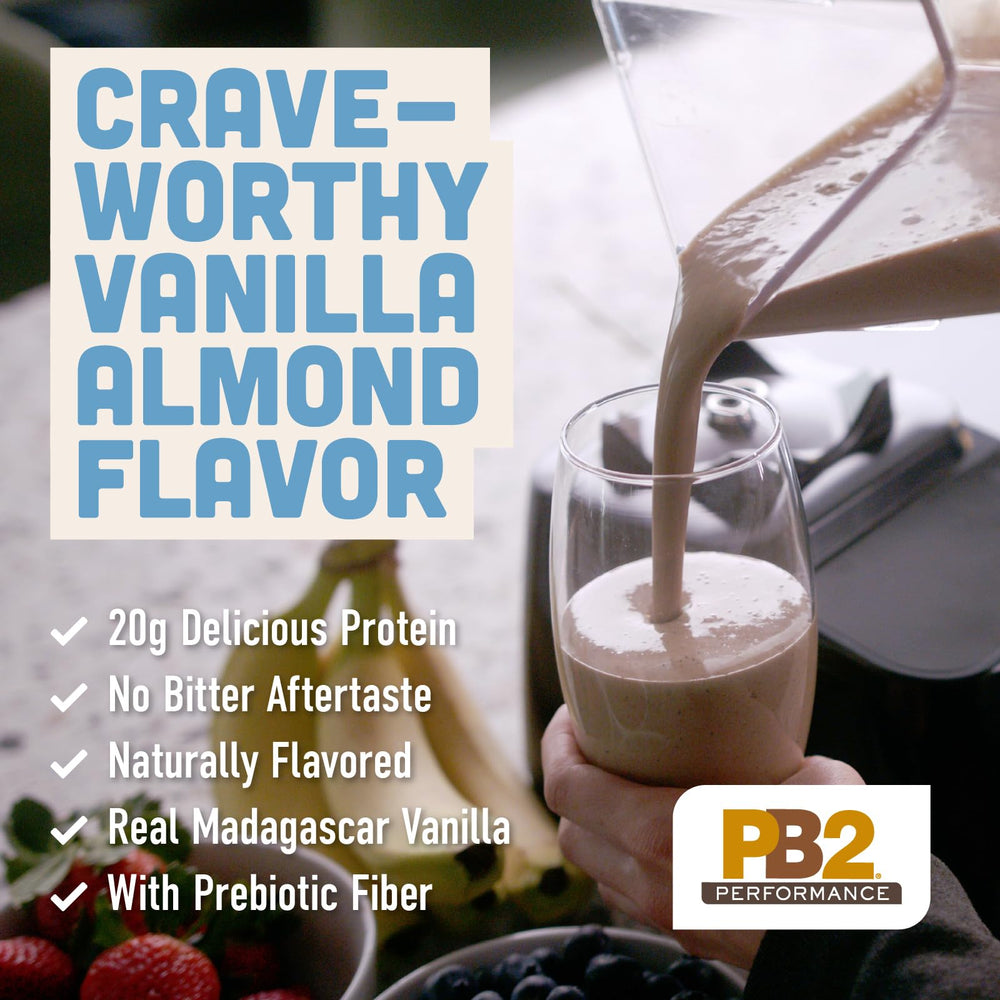 PB2 Performance Almond Protein Powder vanilla smoothie served in a glass