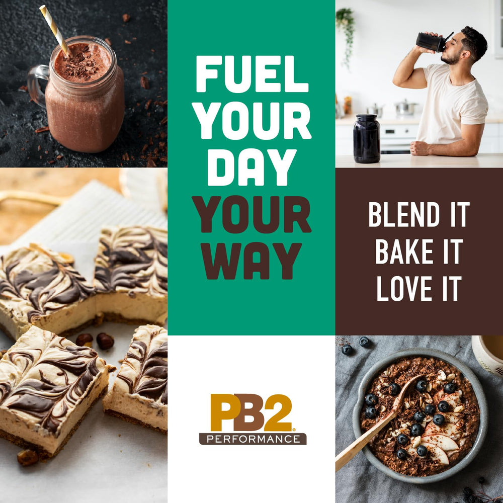 PB2 Performance no added sugars label, naturally sweetened protein option.