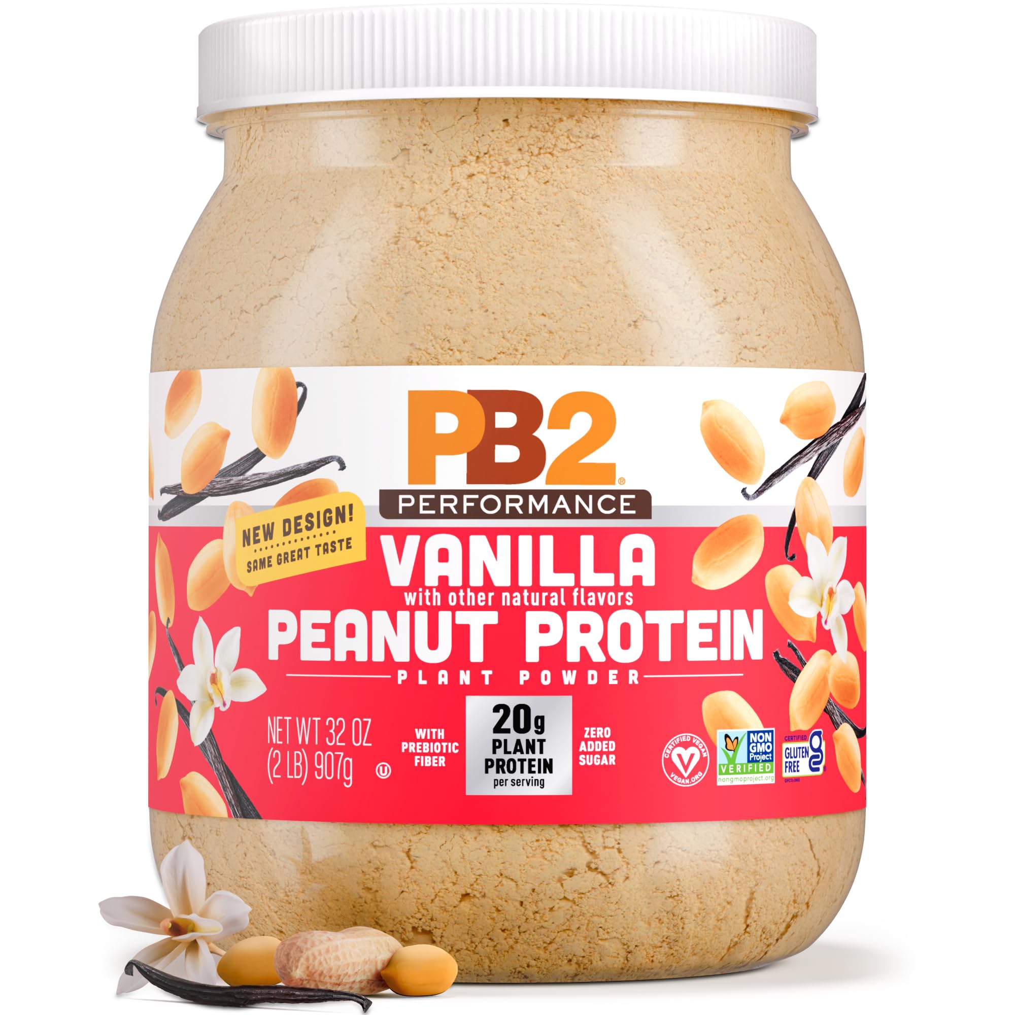 PB2 Performance peanut vanilla tub front, protein packed vegan option