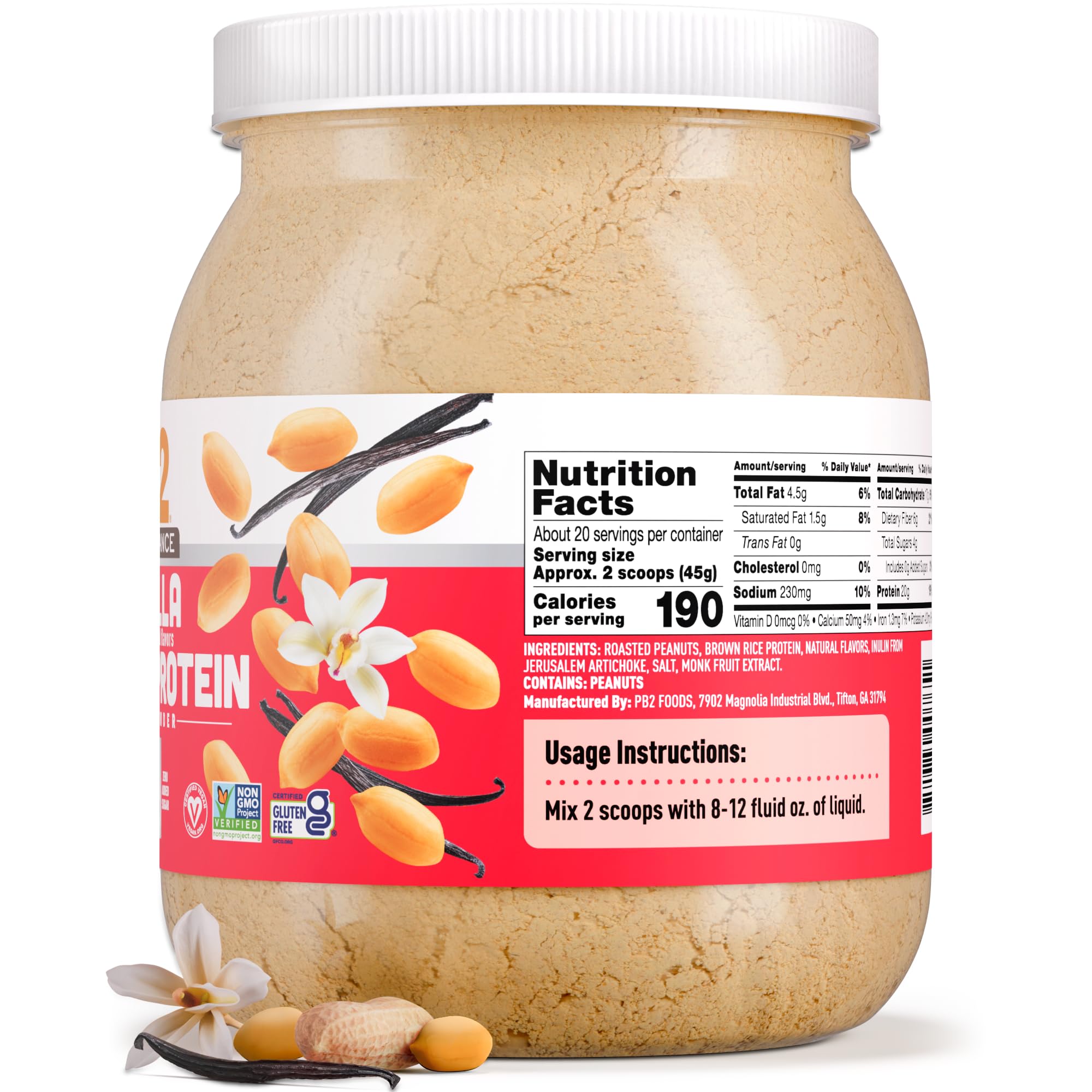 Vanilla packaging highlights non GMO vegan certifications