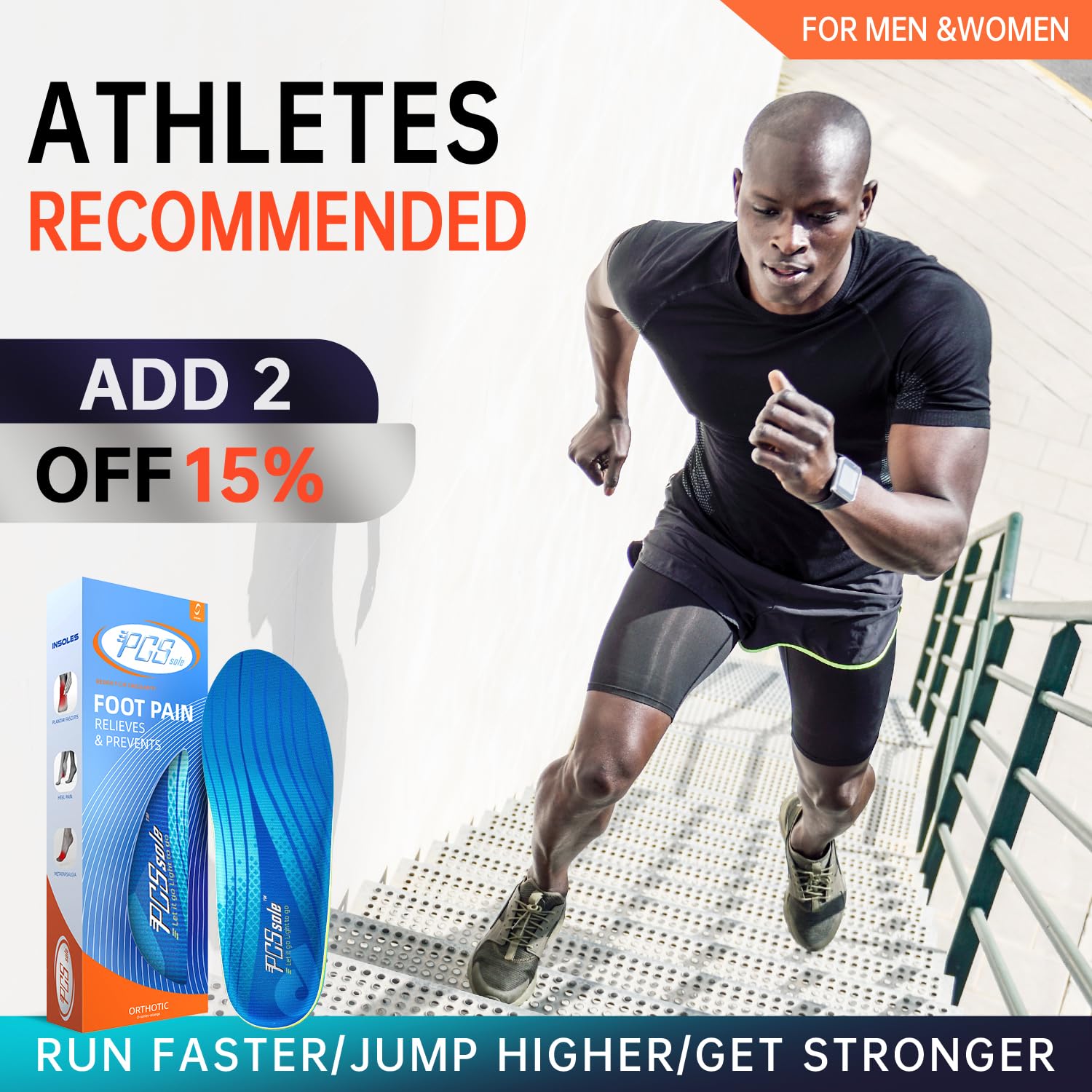 PCSsole athlete wearing insoles provides stability during running.