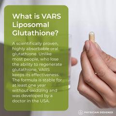 PD VARS glutathione capsules label close-up highlighting Setria delivery