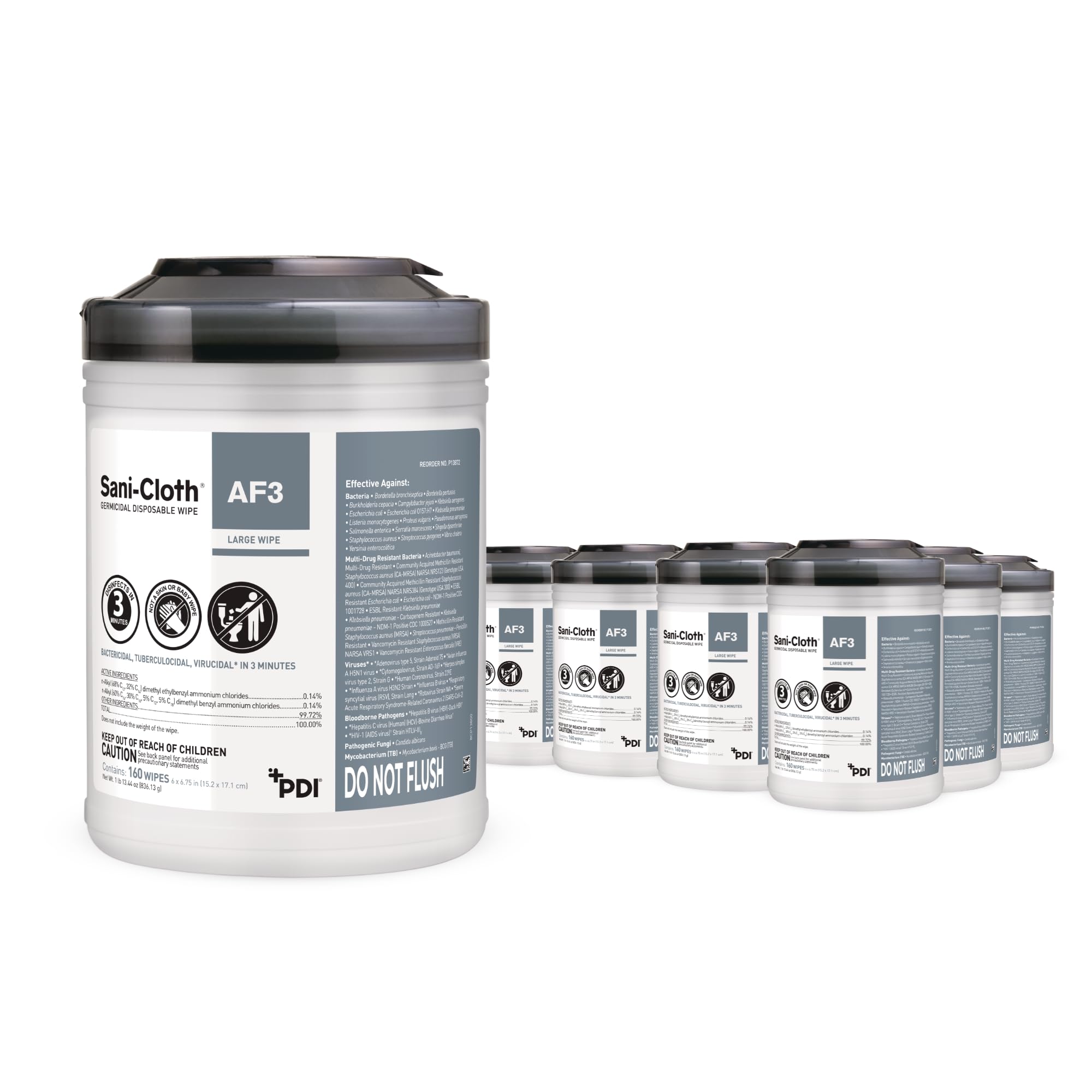 PDI Sani-Cloth AF3 canister front shows fragrance-free design for quick disinfection