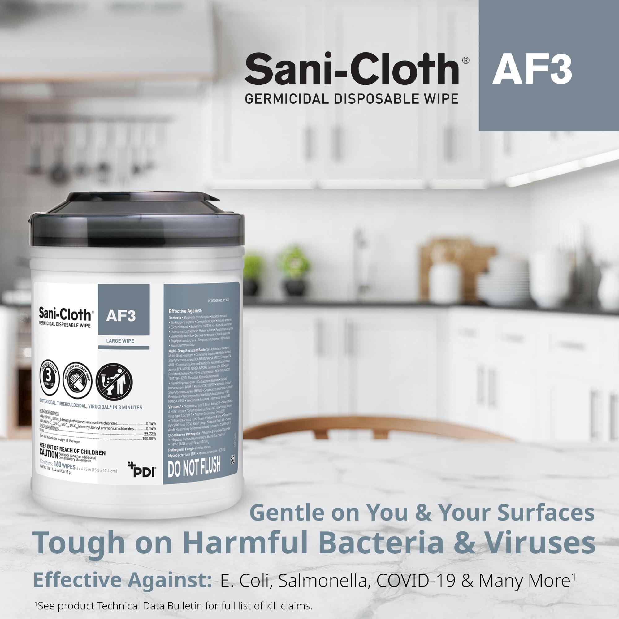 PDI Sani-Cloth AF3 disposable wipes for quick cleanup anywhere.