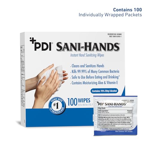 PDI Sani-Hands, formato 5x7,75 pulgadas para uso práctico en la calle.