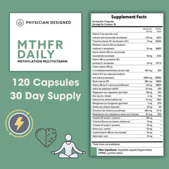 PD VARS MTHFR Daily Multivitamin bottle back highlights key vitamins for immune and brain support.