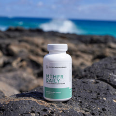 PD VARS MTHFR Daily Multivitamin capsule closeup focused on B-complex for energy.