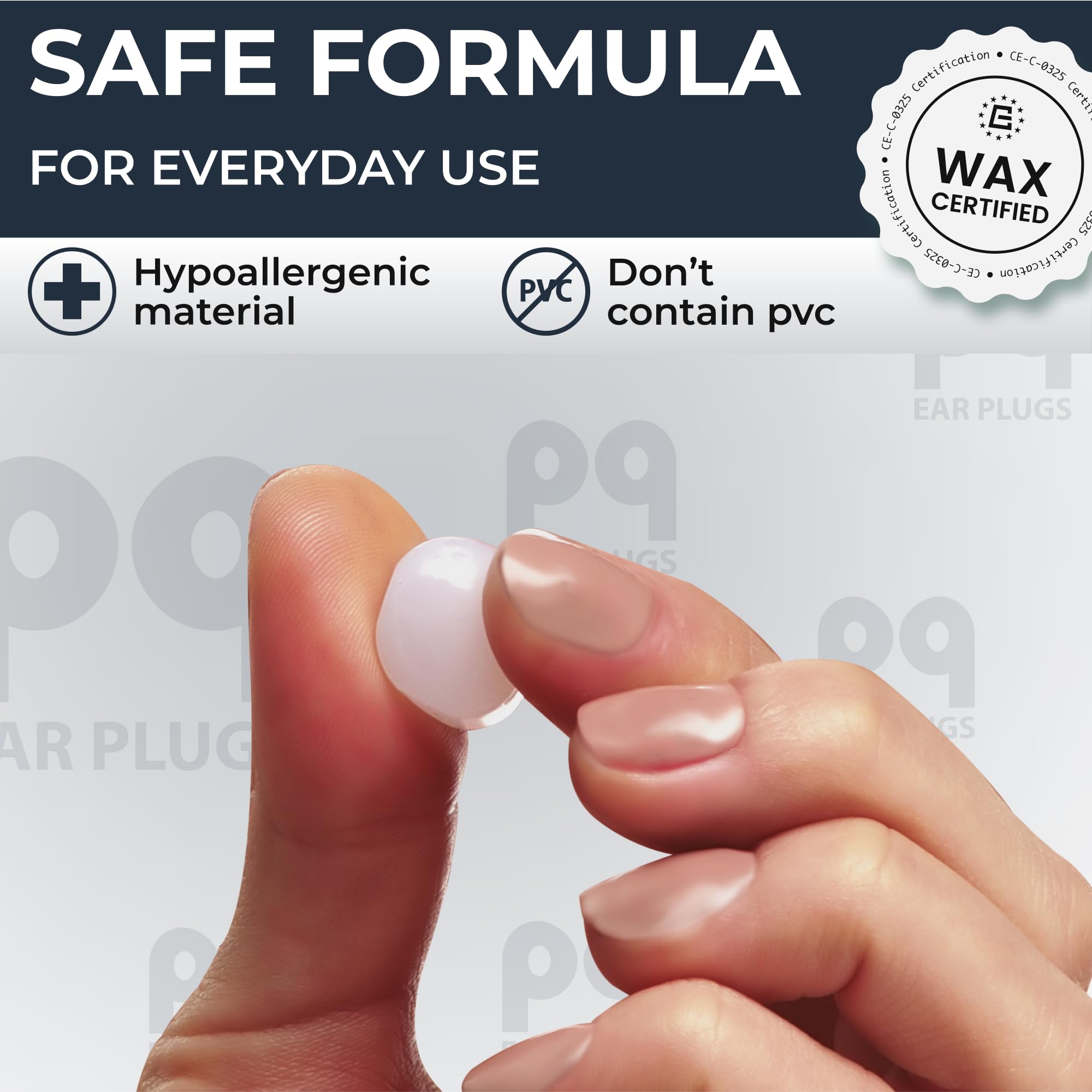 Peace&Quiet PQ wax ear plugs in use during side sleeping — discreet fit.