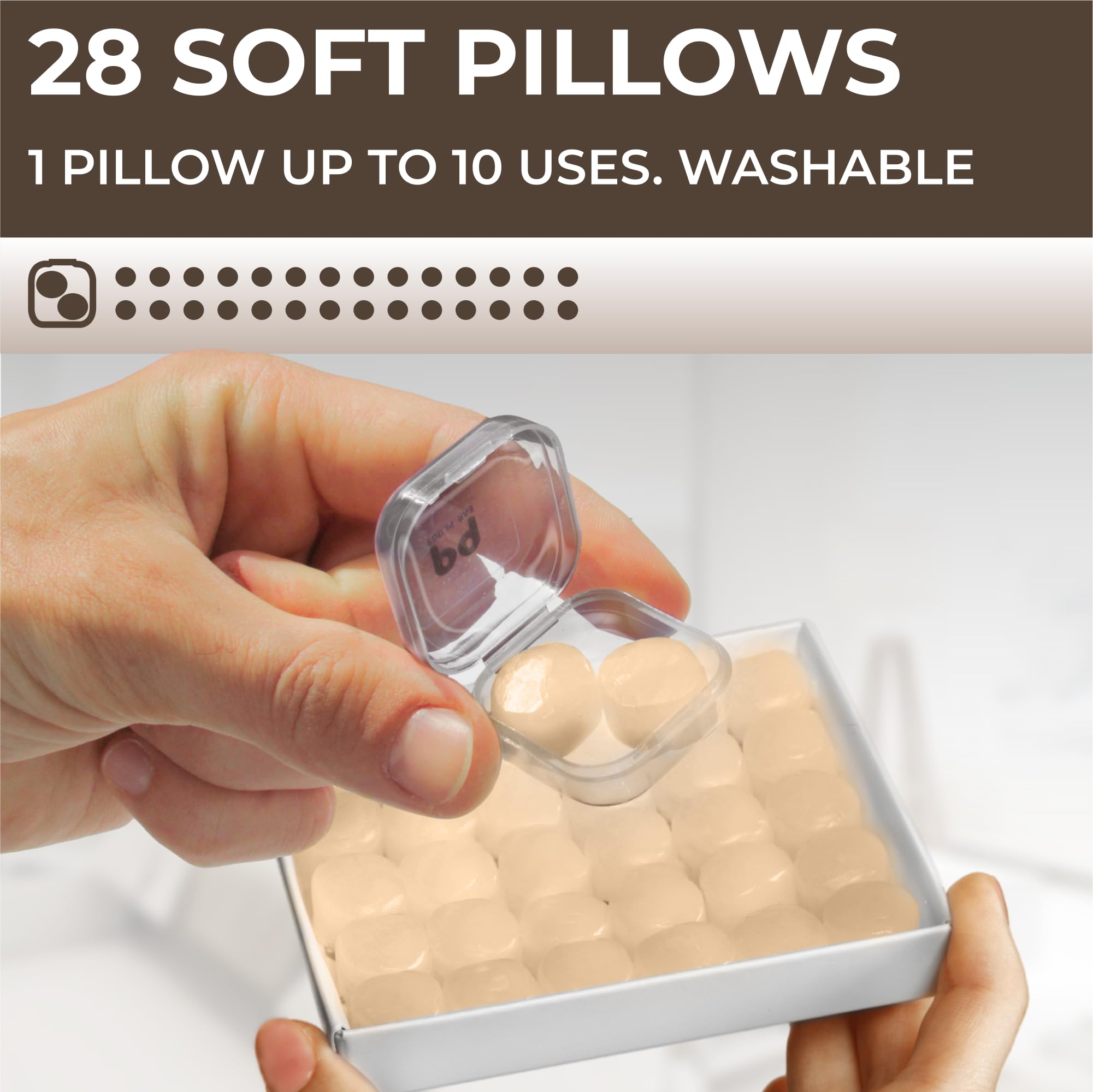 Peace&Quiet PQ moldable silicone earplugs highlight snug side-sleeper fit