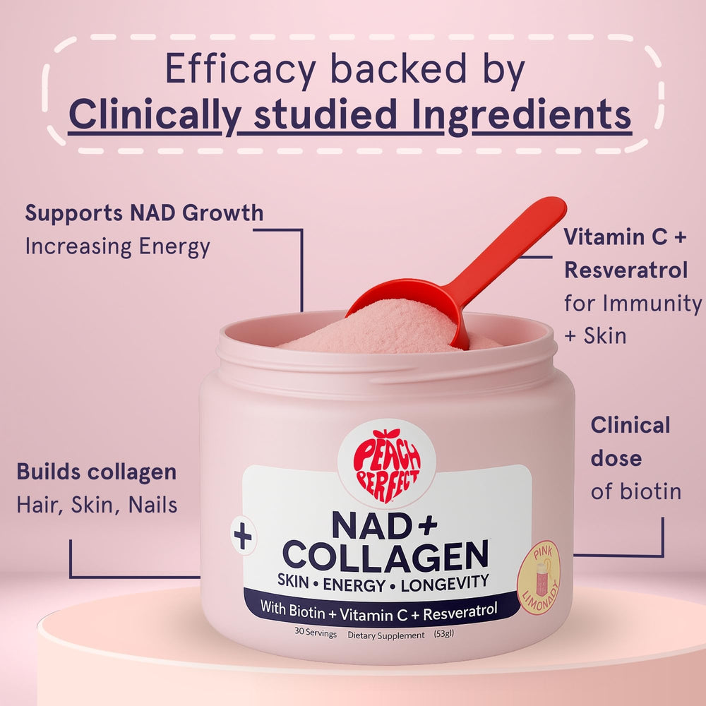 Peach Perfect collagen peptides closeup, nourishing hair and skin from within.