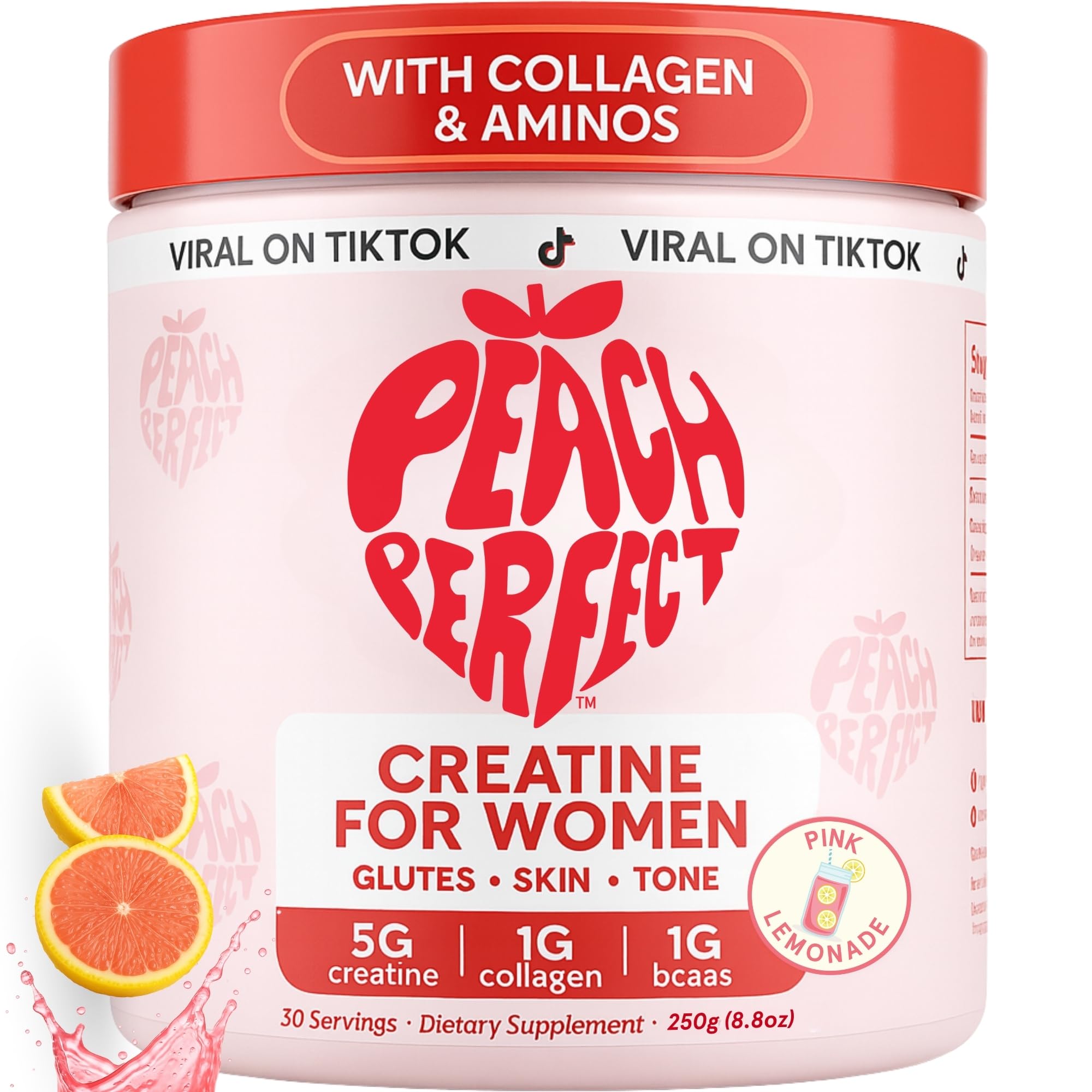 Peach Perfect creatine blend bottle pour showing easy mixing for workouts