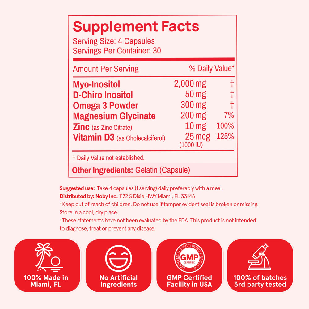 Bottle dosage panel shows four capsules per day for a simple routine
