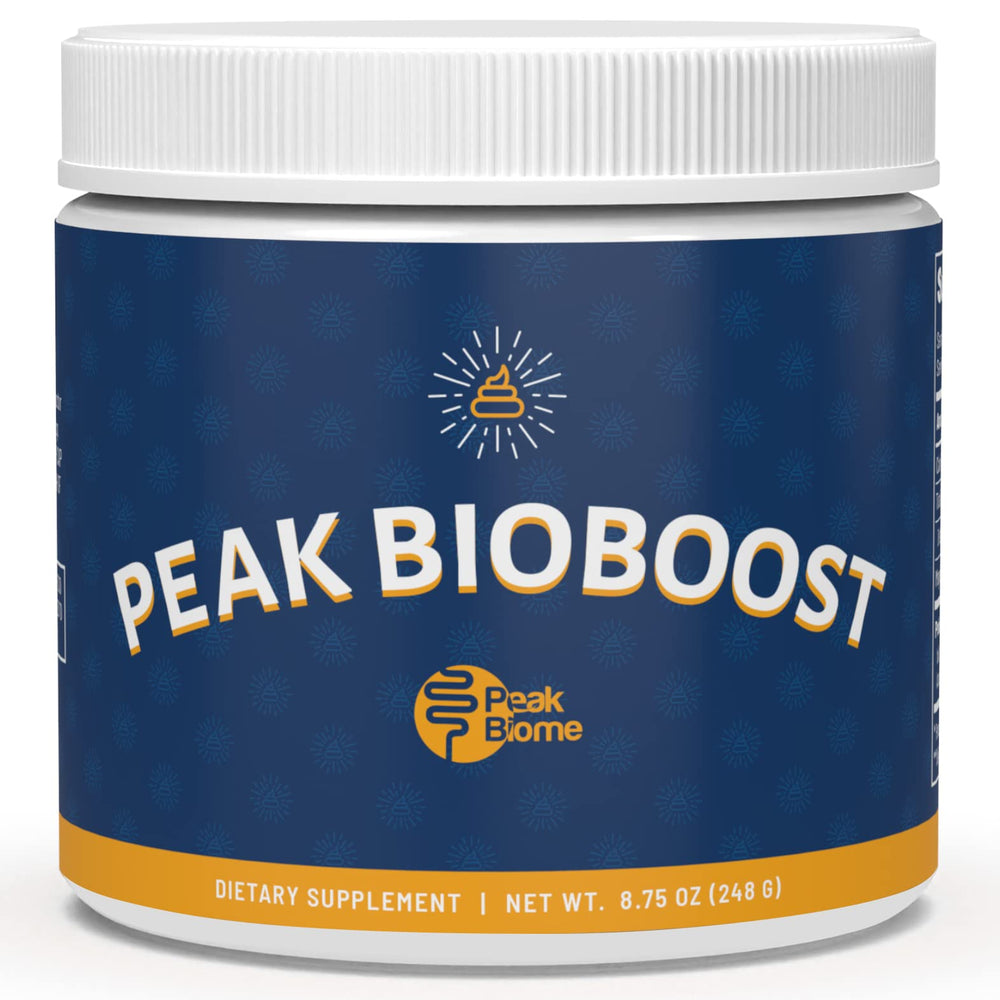 Peak BioBoost unflavored powder dissolves quickly for daily gut support.