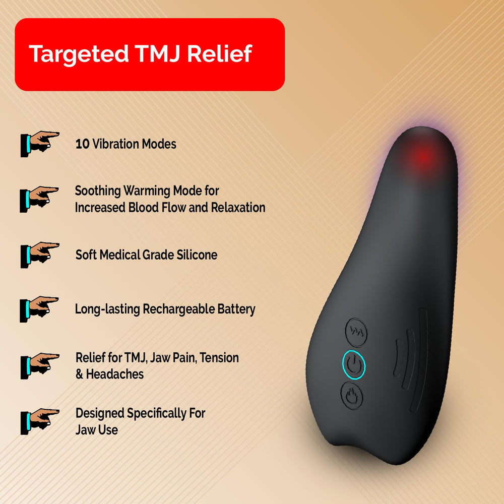 Peak Essentials TMJ Massager heating mode warming the jaw area for soothing relief.