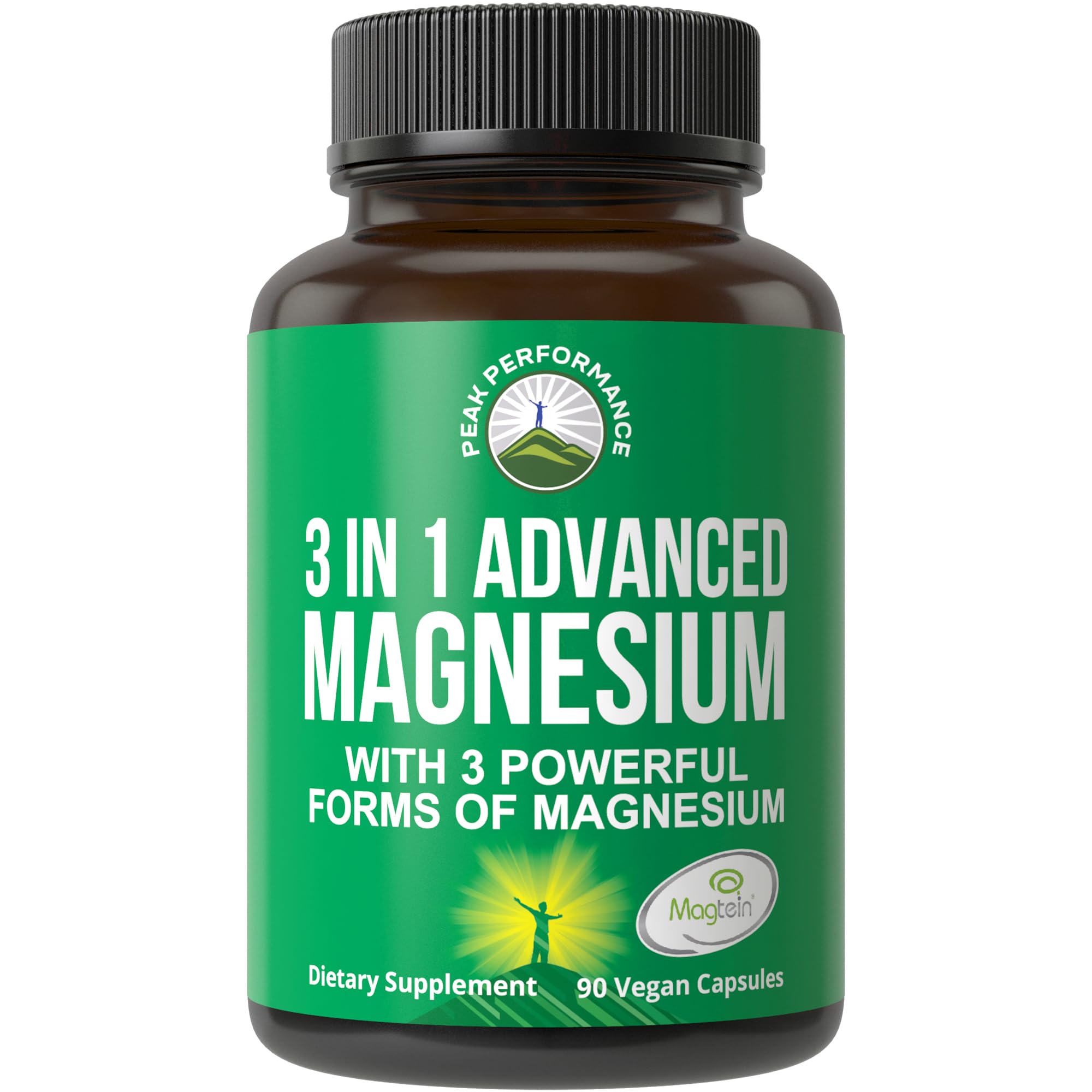 Peak Performance 3in1 Magtein capsules bottle for convenient, all-in-one magnesium support.