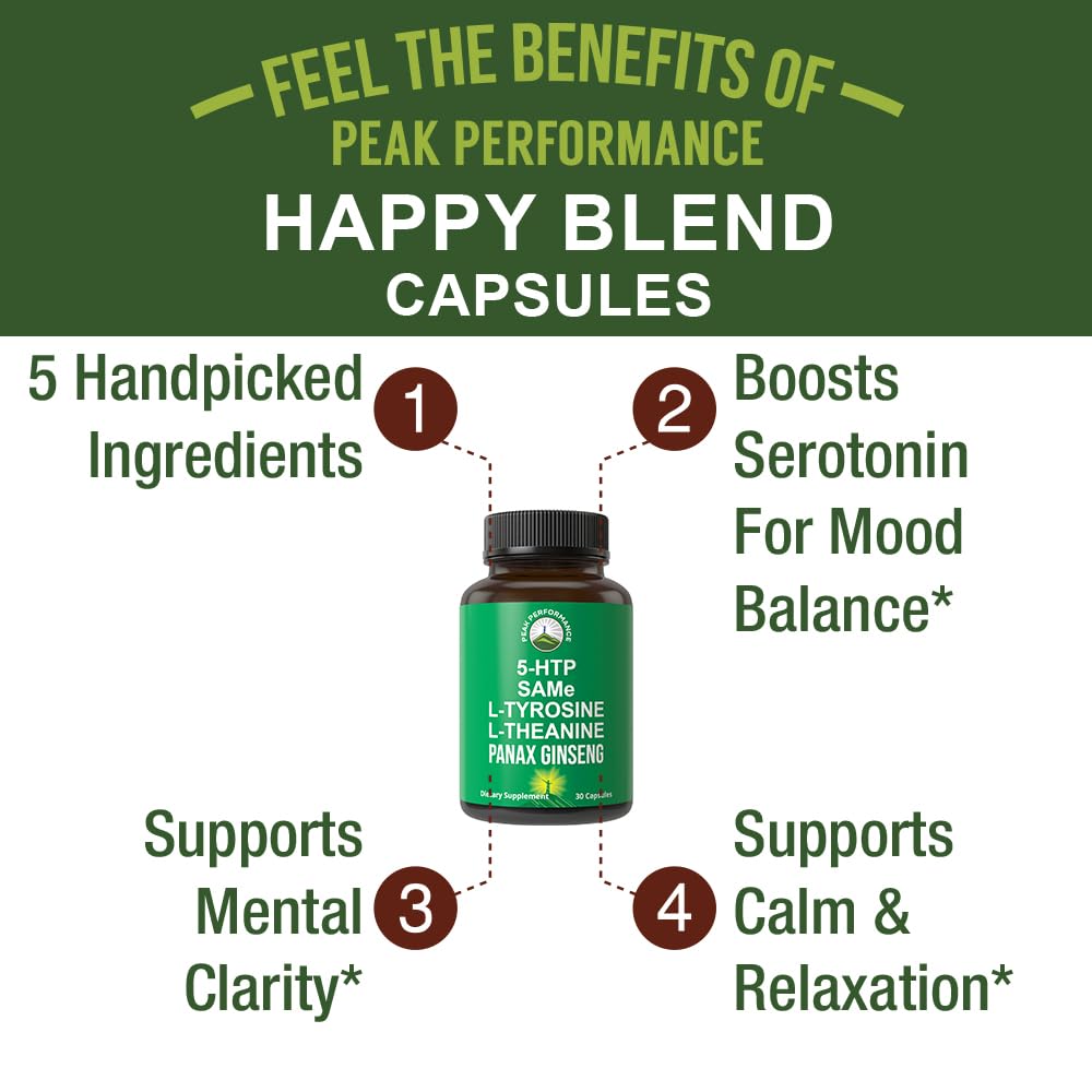 Peak Performance 5HTP capsules for mood balance and daily well-being.